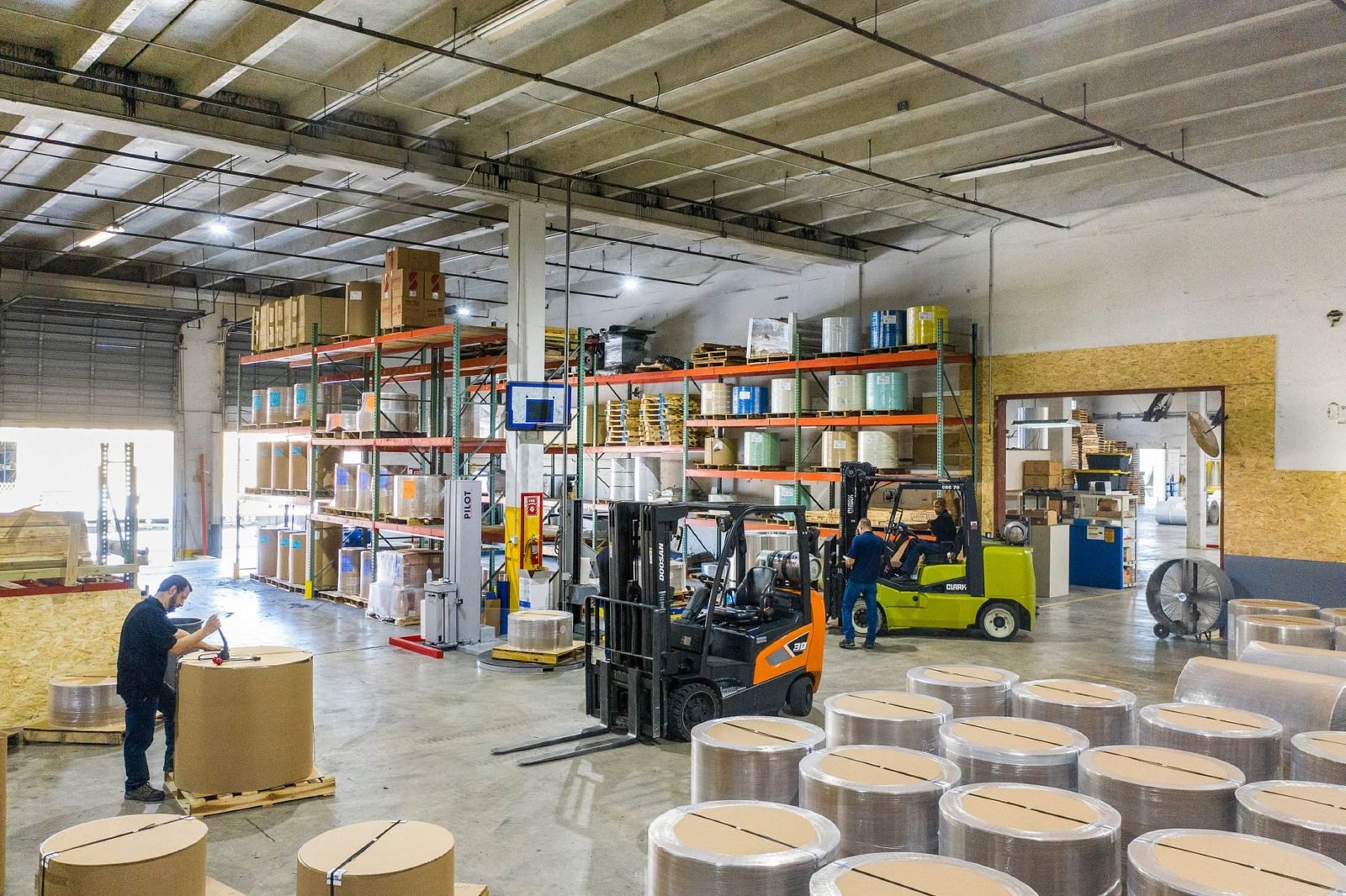 A strapped pallet of cartons in a warehouse